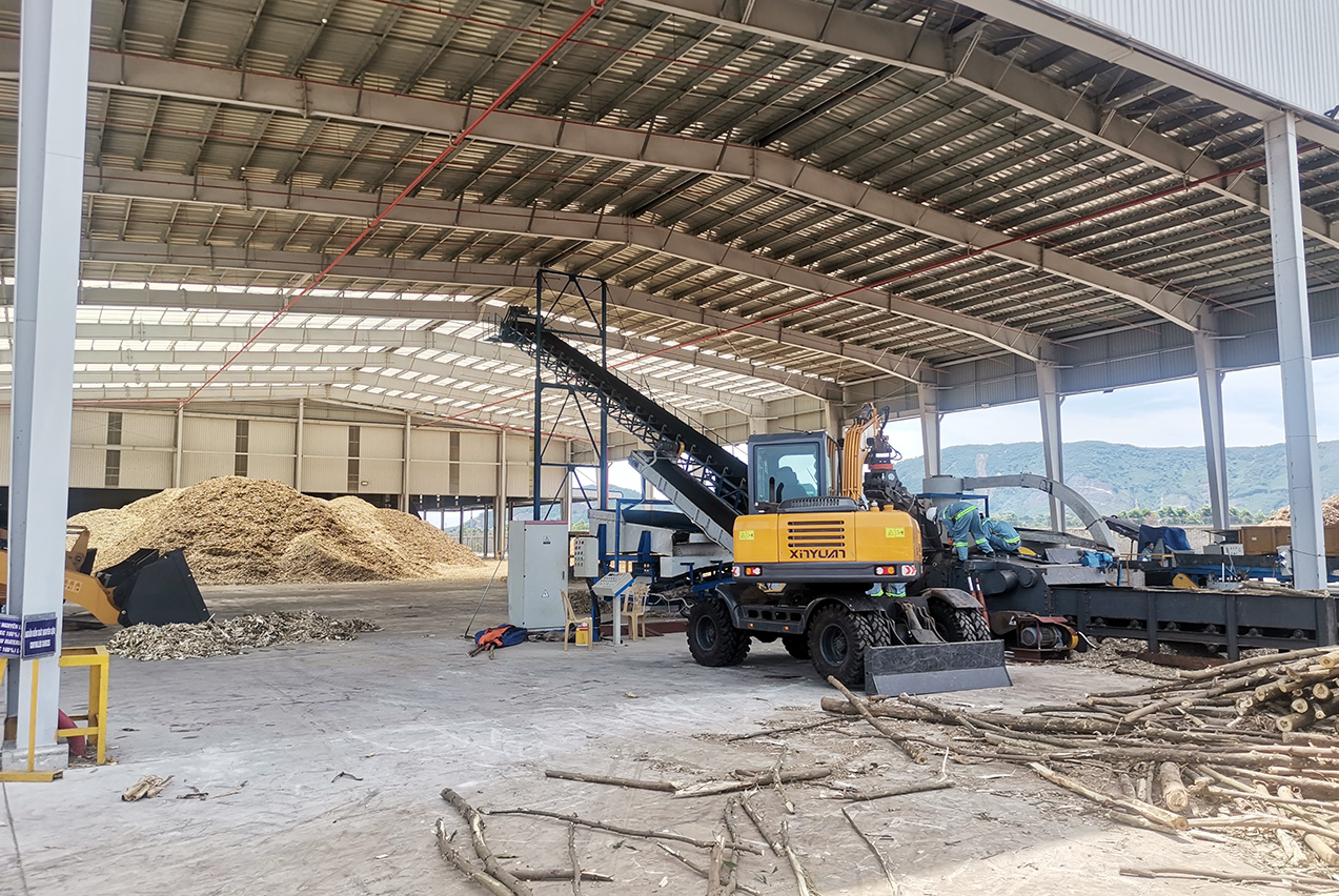 24 t/h biomass pellet plant exterior in central Vietnam showing material handling layout
